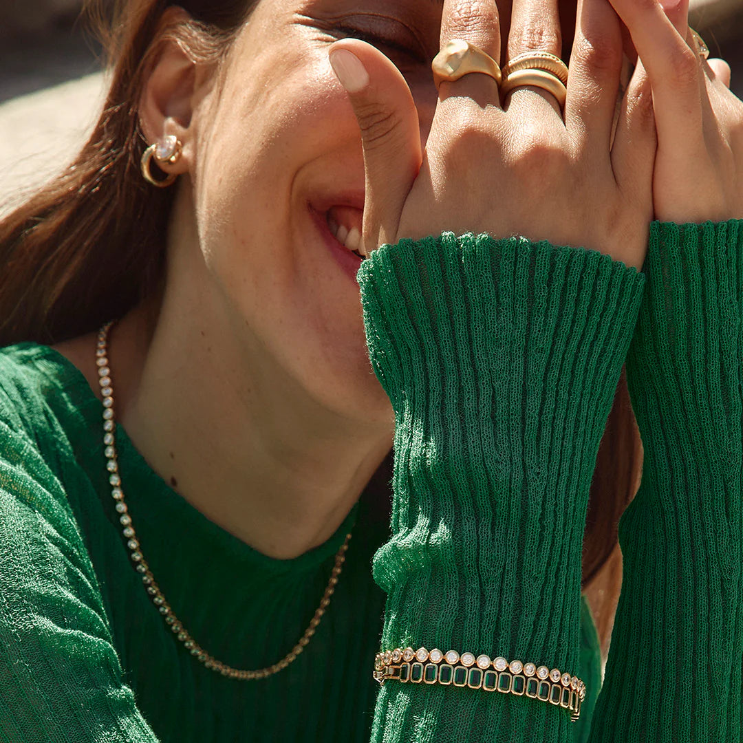 GREEN EMERALD CUT TENNIS BRACELET