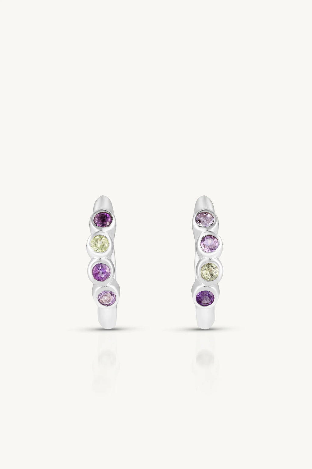 Amethyst & Tourmaline Silver Huggies