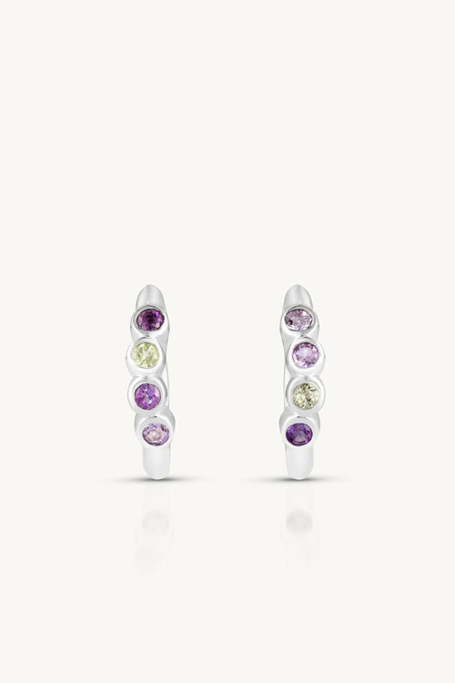 Amethyst & Tourmaline Silver Huggies