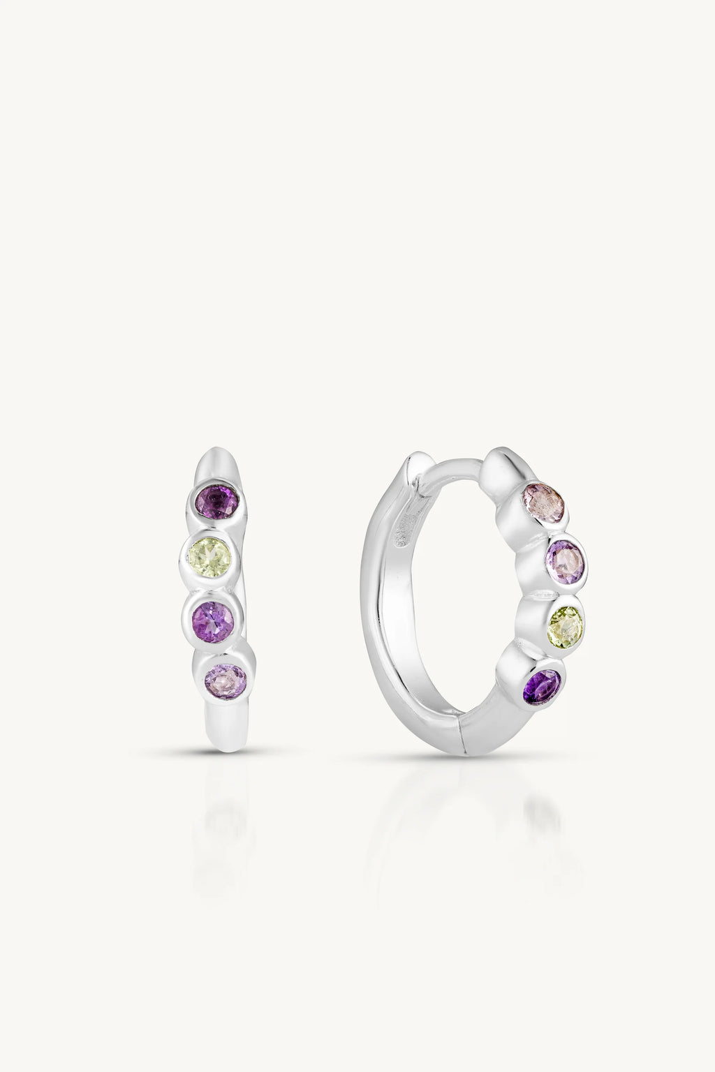 Amethyst & Tourmaline Silver Huggies