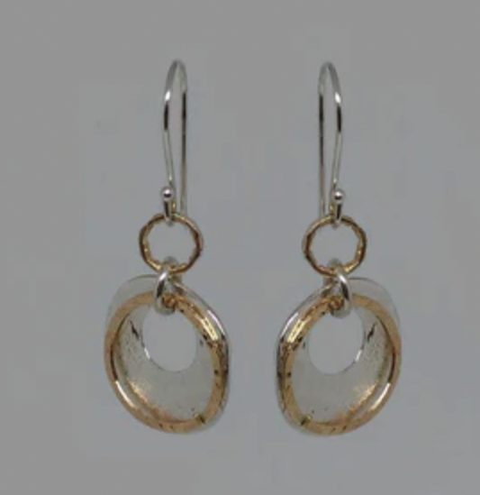EARRINGS FLAT CIRCLES WITH GOLD RINGS