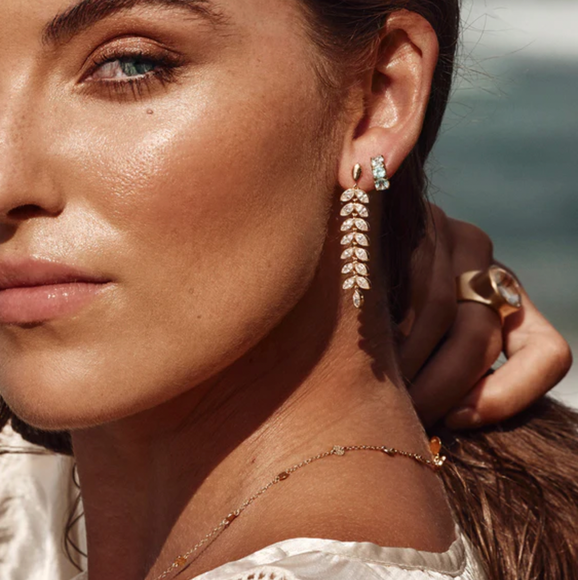 BLUE TOPAZ HUGGIES - GOLD