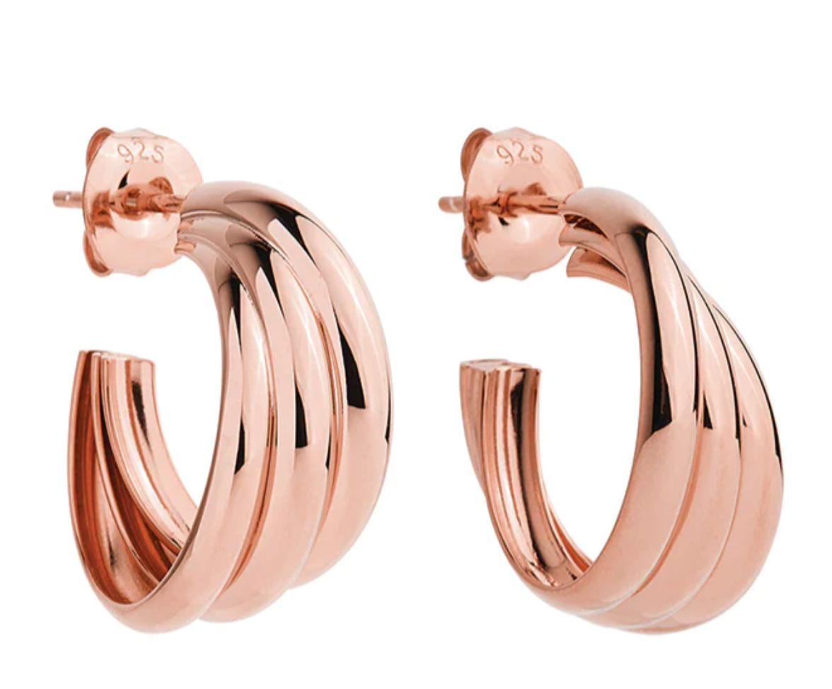 RIPPLE HOOP EARRINGS (ROSE GOLD PLATED)