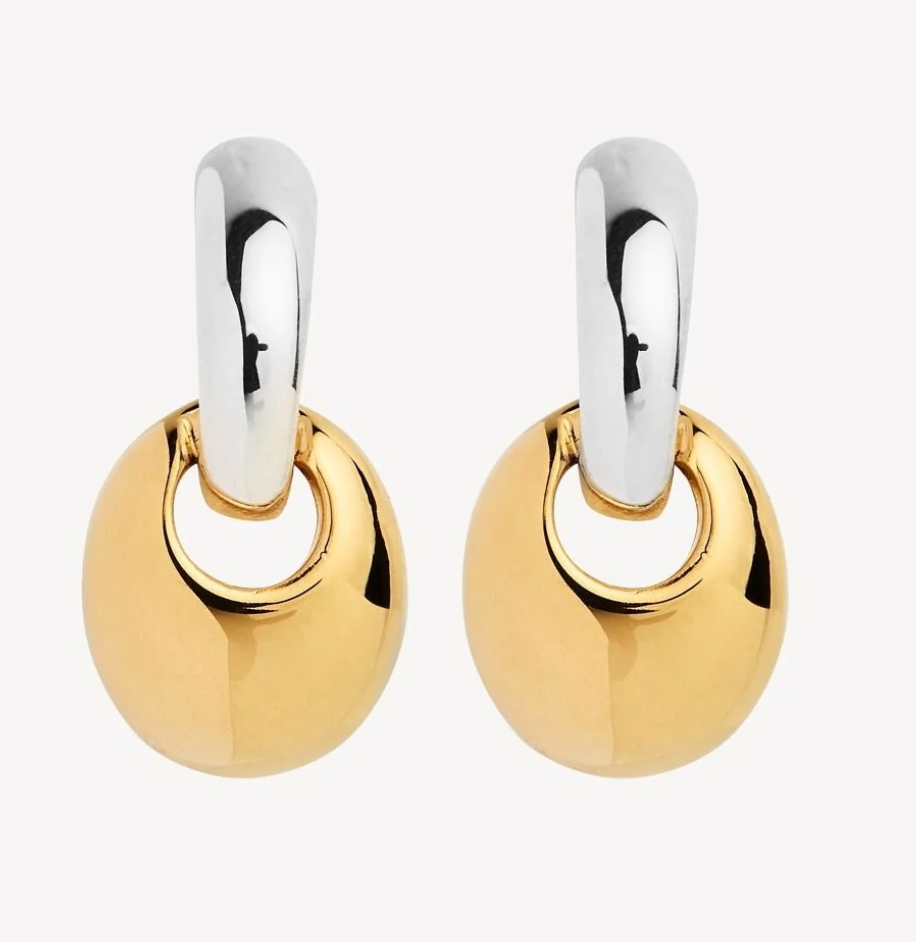 PEBBLE DROP EARRINGS (STERLING SILVER AND YELLOW GOLD PLATED)