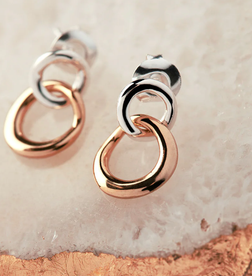 TRANQUILA STUD EARRINGS (STERLING SILVER AND ROSE GOLD PLATED)