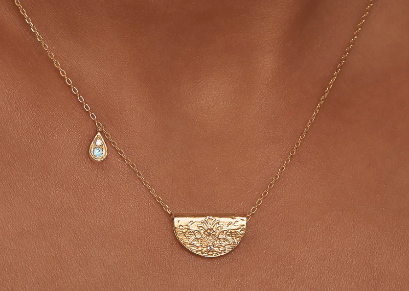 GOLD LOTUS BIRTHSTONE NECKLACE - MARCH
