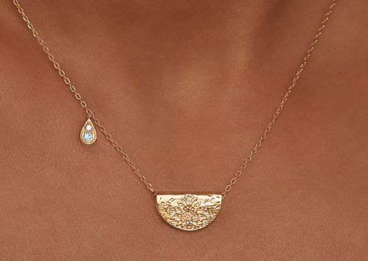 GOLD LOTUS BIRTHSTONE NECKLACE - MARCH