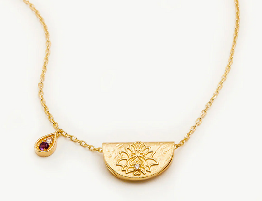 GOLD LOTUS BIRTHSTONE NECKLACE - FEBRUARY
