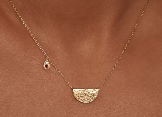 GOLD LOTUS BIRTHSTONE NECKLACE - FEBRUARY