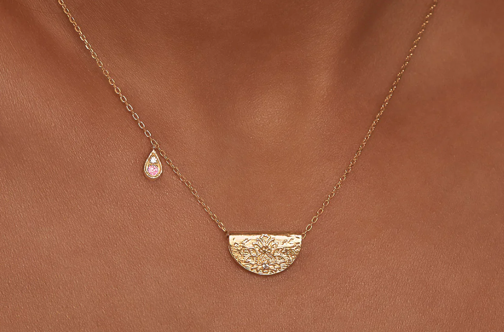 GOLD LOTUS BIRTHSTONE NECKLACE - OCTOBER
