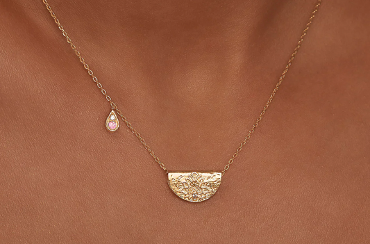 GOLD LOTUS BIRTHSTONE NECKLACE - OCTOBER