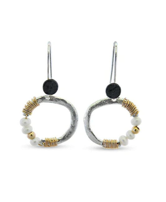 EARRINGS HANDMADE IN ISRAEL PEARLS TWISTED GOLD