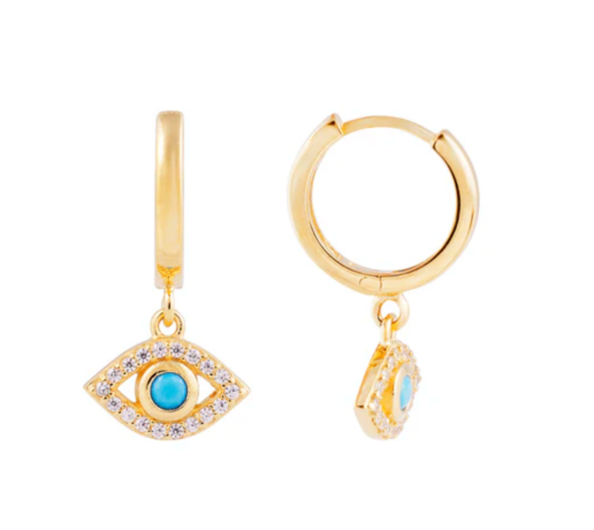 TURQUOISE EVIL EYE HOOPS - GOLD