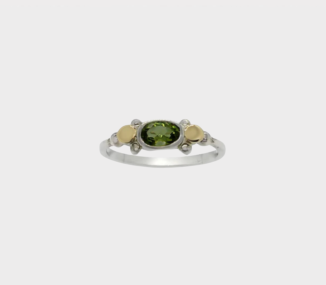 TWO TONE OVAL PERIDOT RING