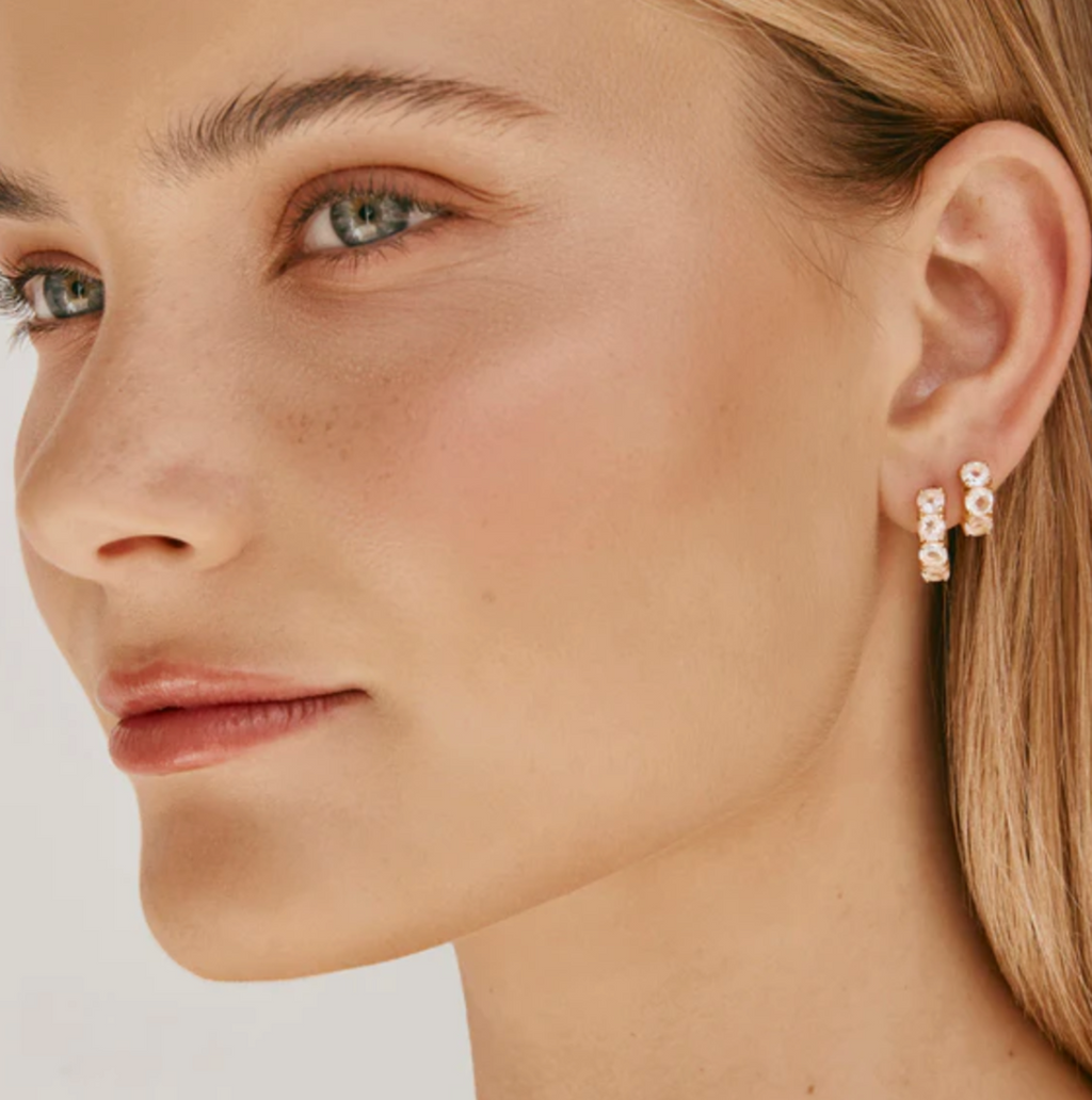 ROSE QUARTZ HUGGIES - GOLD