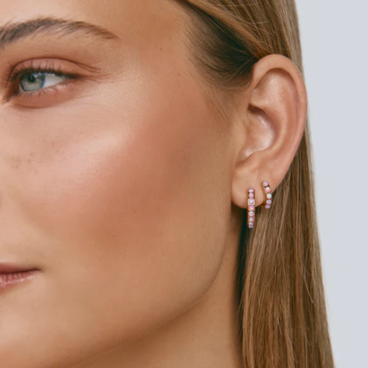PINK OPAL CRYSTAL MIDI HOOPS - GOLD.