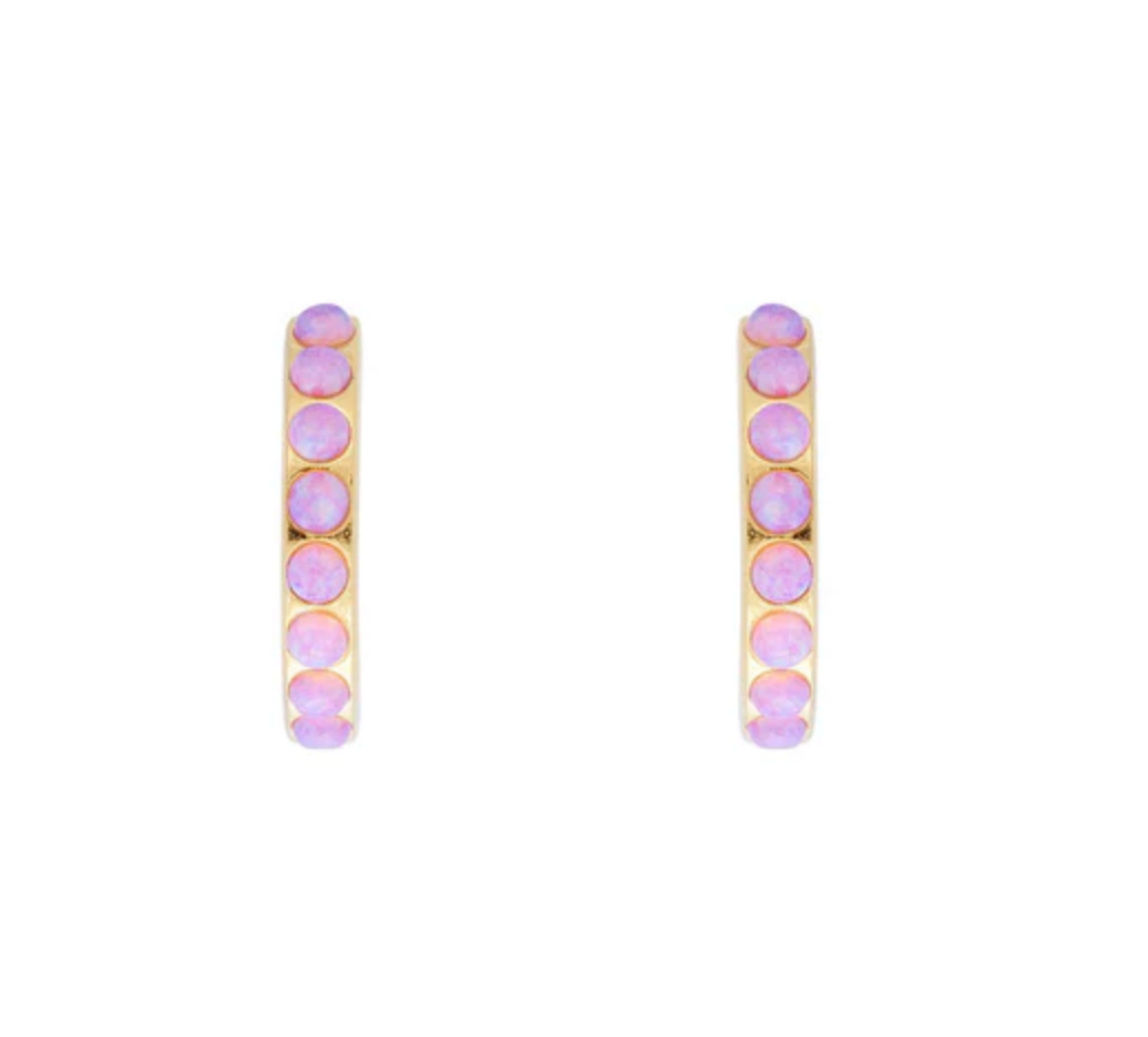 PINK OPAL CRYSTAL MIDI HOOPS - GOLD.