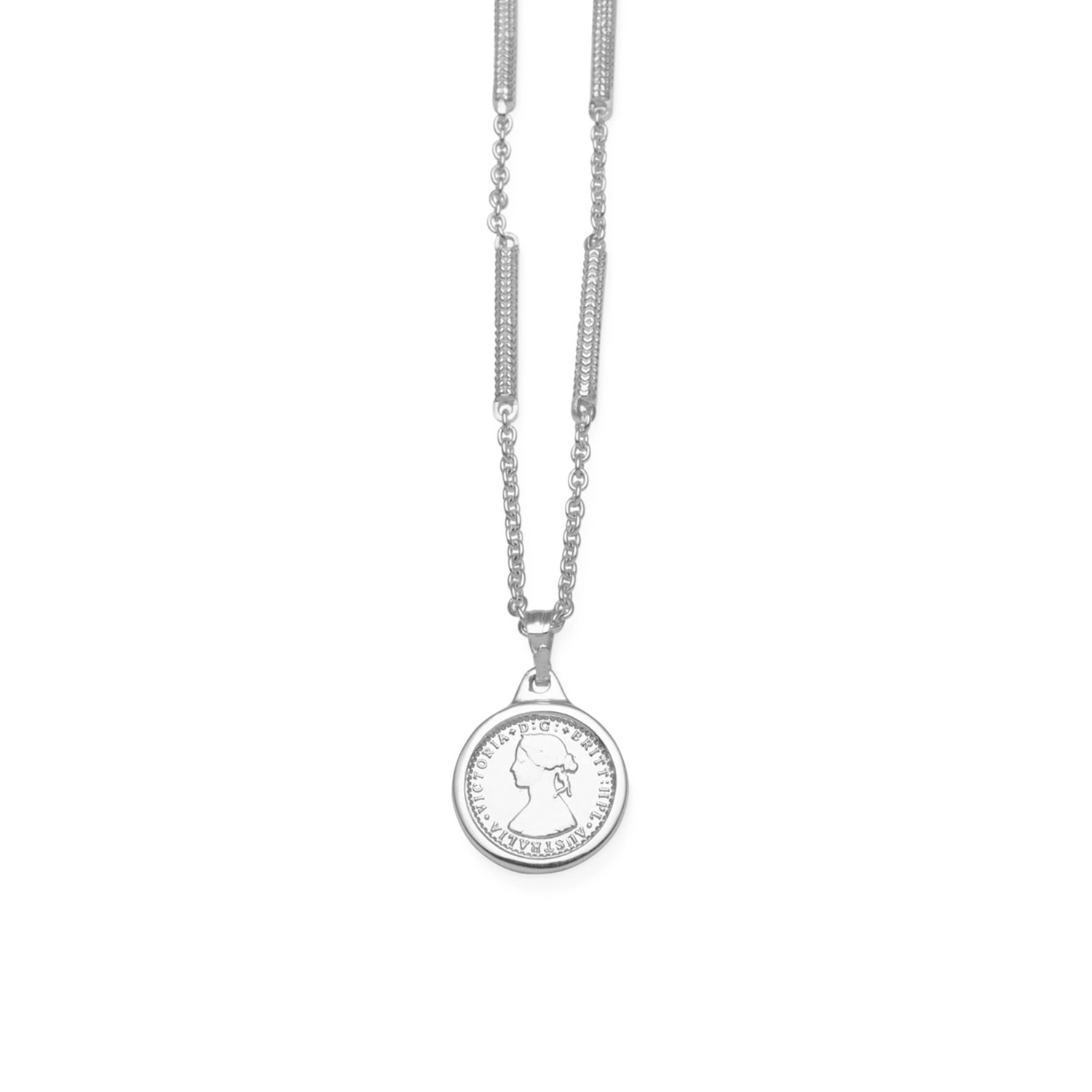 HERRINGBONE SEGMENTED NECKLACE WITH MINI COIN