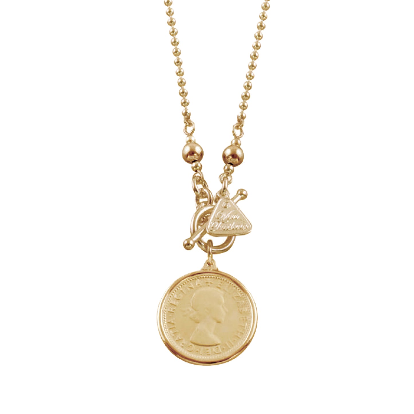 BALL CHAIN NECKLACE WITH SHILLING - GOLD