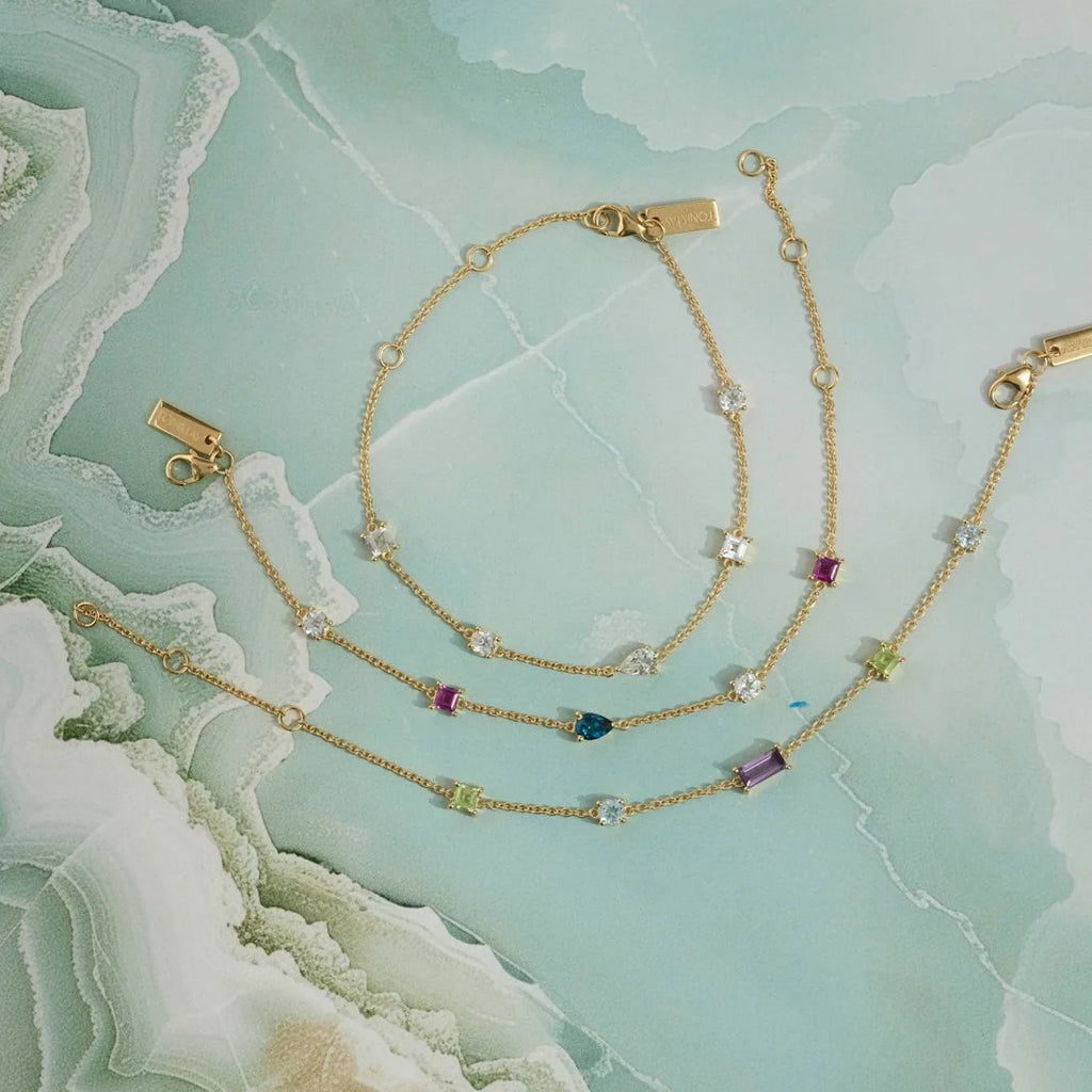 Clover White Topaz Gold Bracelet
