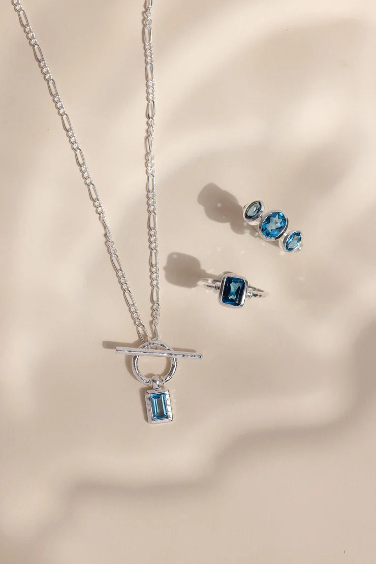 Blue Topaz Silver Toggle Necklace