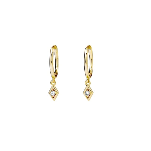 LITTLE DIAMOND CHARM ON GOLD HUGGIES