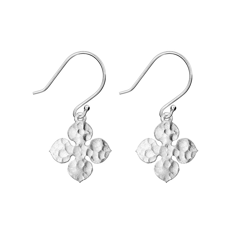 BEATEN CLOVER SILVER DROP EARRINGS