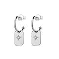 RECTANGLE CHARM ON SILVER HALF HOOPS
