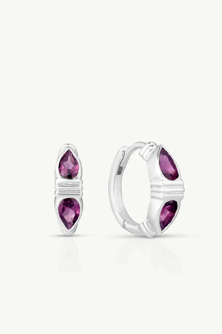 Eden Rhodolite Silver Huggies