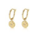 CIRCLE CHARM ON GOLD HOOPS