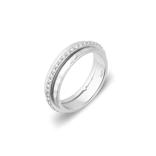 HAMMERED BAND WITH SPINNER SILVER RING