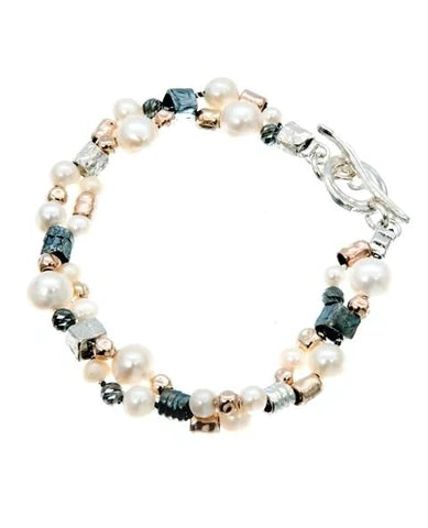 BRACELET HANDMADE PEARLS ROSE AND GOLD FILLED