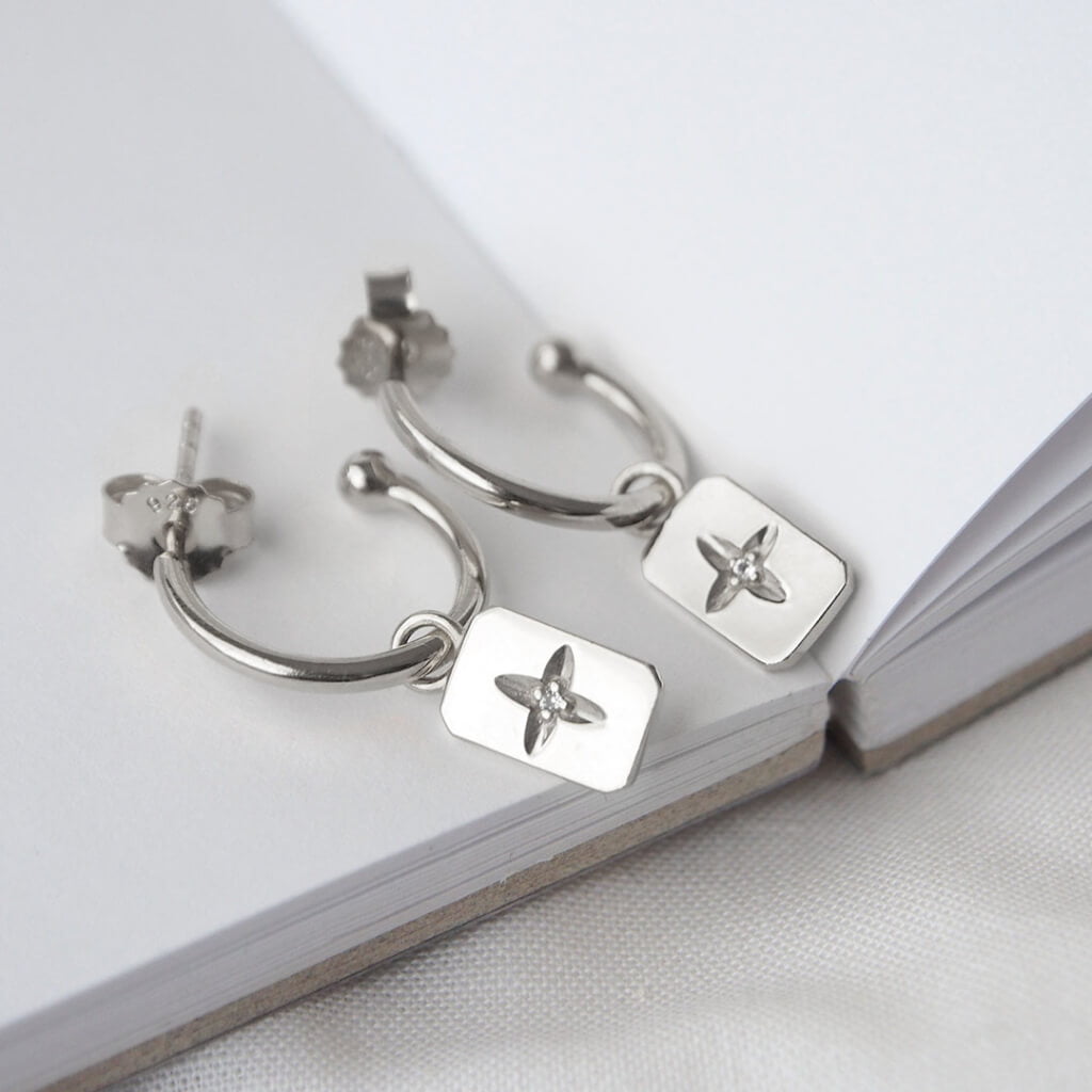 DESERT FLOWER RECTANGLE HOOPS - STERLING SILVER