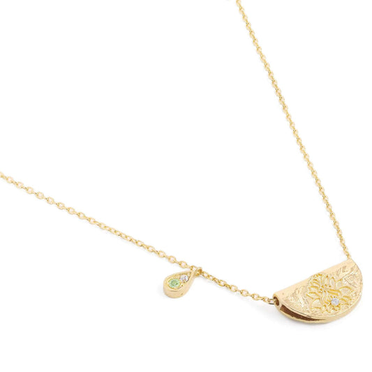 GOLD LOTUS BIRTHSTONE NECKLACE - AUGUST