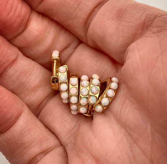 IVORY OPAL CRYSTAL HUGGIES - GOLD.