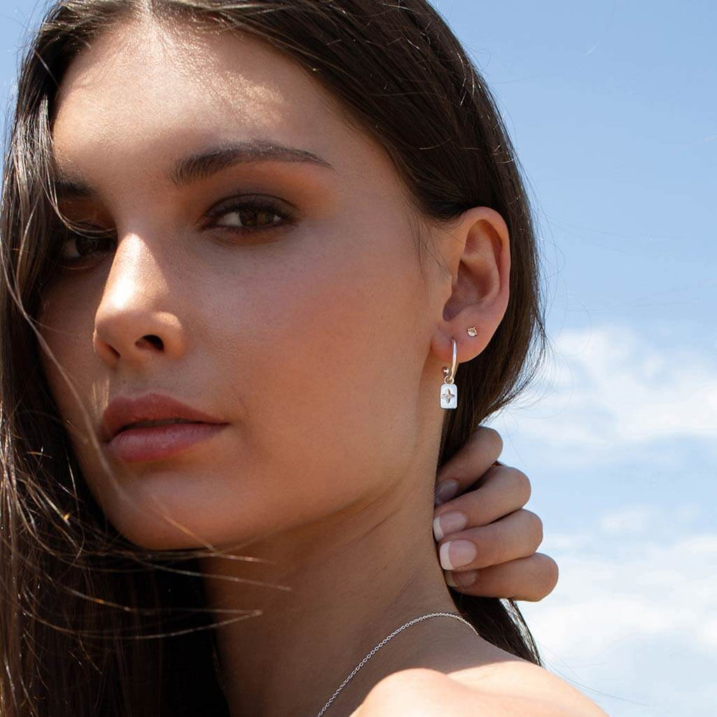 DESERT FLOWER RECTANGLE HOOPS - STERLING SILVER