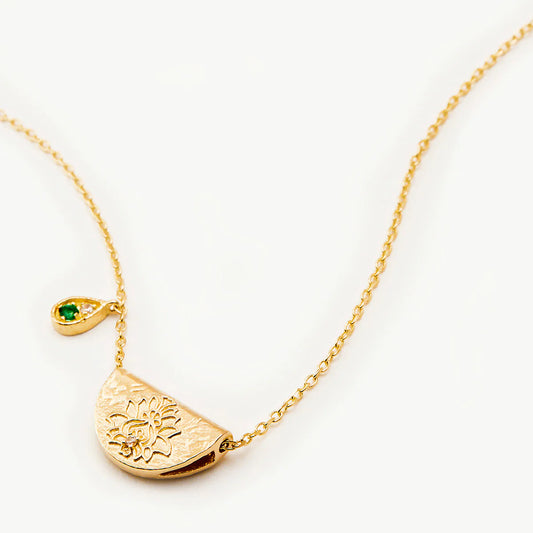 GOLD LOTUS BIRTHSTONE NECKLACE - MAY